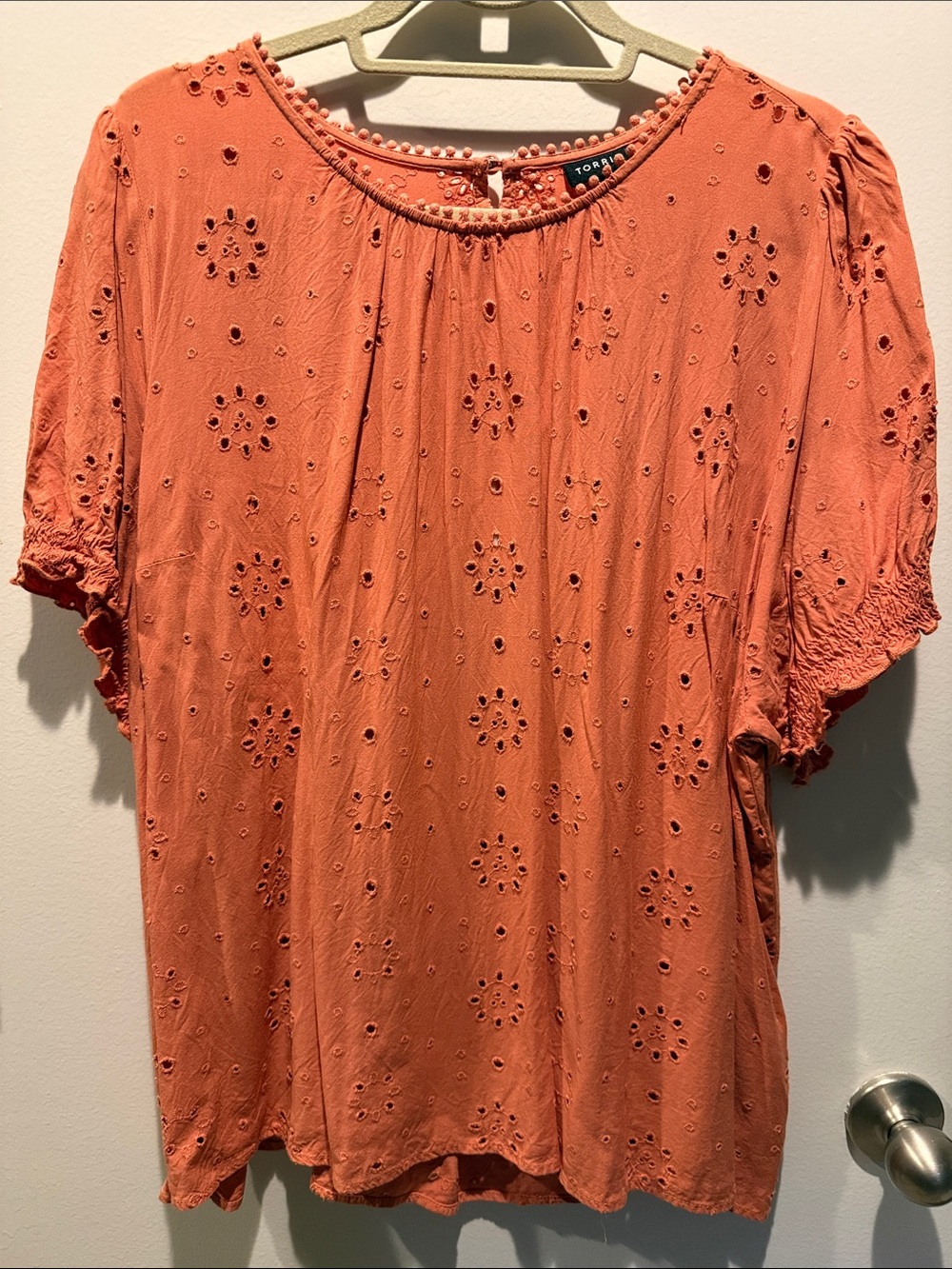 Torrid Orange Eyelet Short Sleeve Peasant Blouse